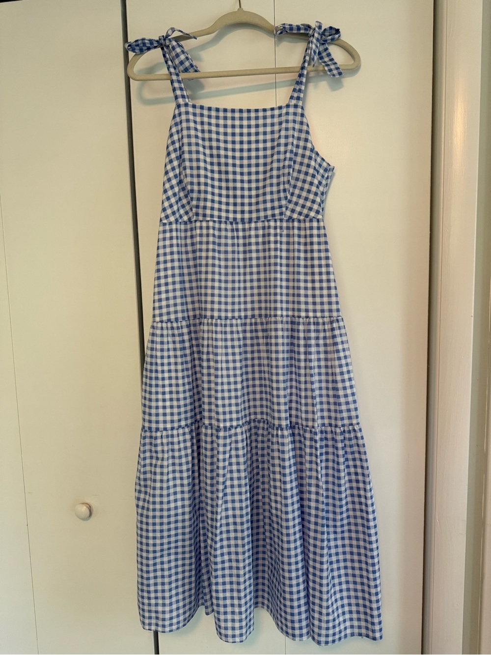 Time and Tru Blue Gingham Tie-Shoulder Maxi Dress